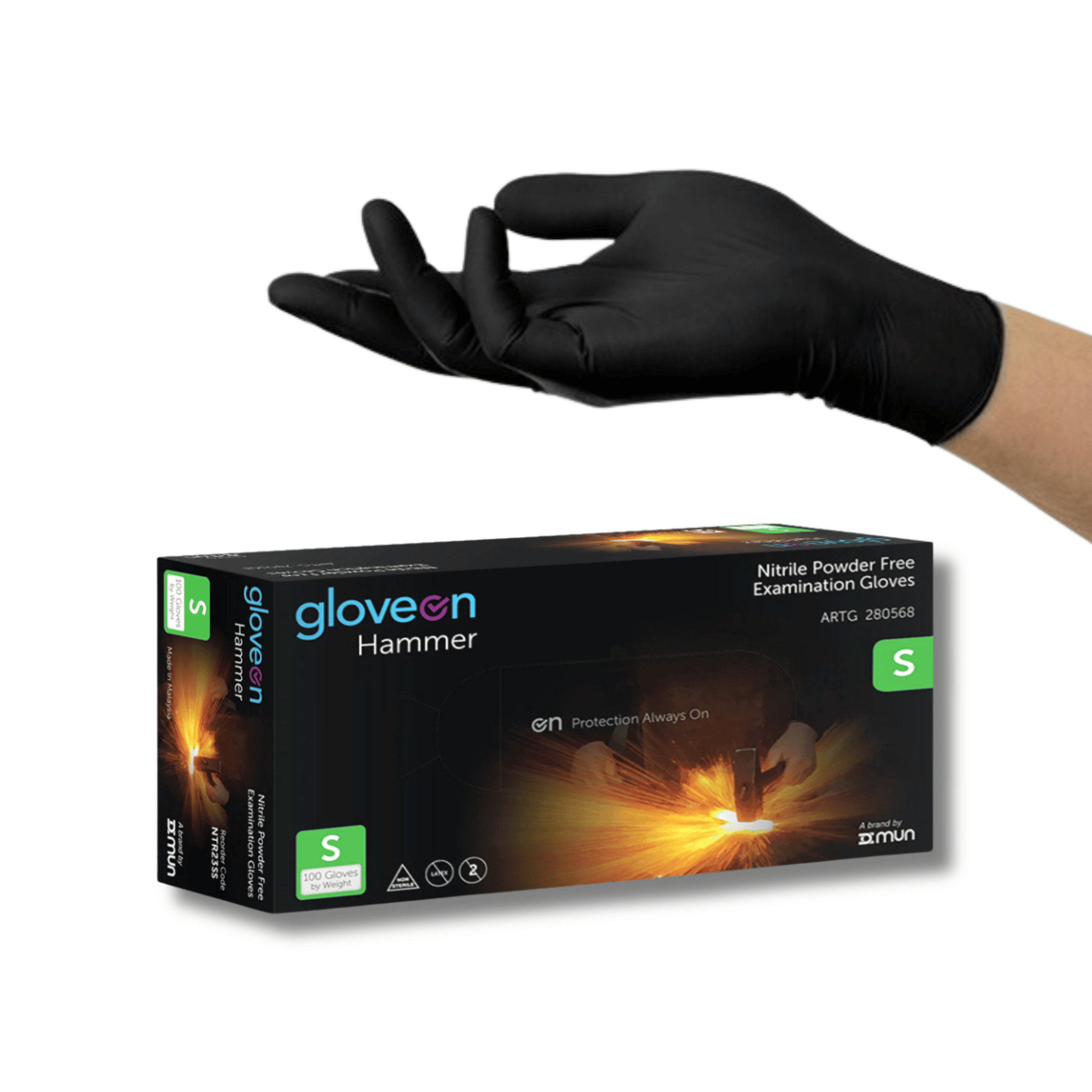 Black Hammer Nitrile Examination Gloves (Box of 100) - Small